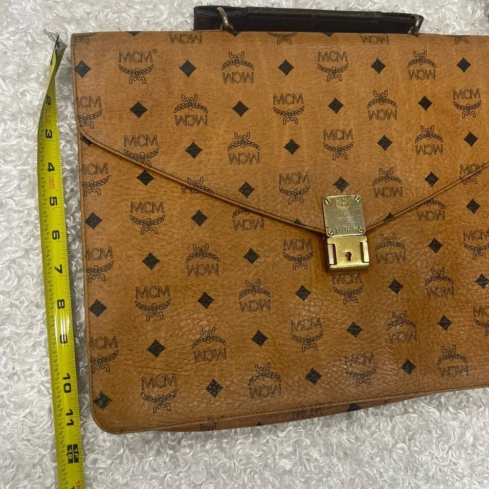 Authentic MCM Logos MONOGRAM LEATHER LAWYER LEGAL BRIEFCASE BUSINESS BAG